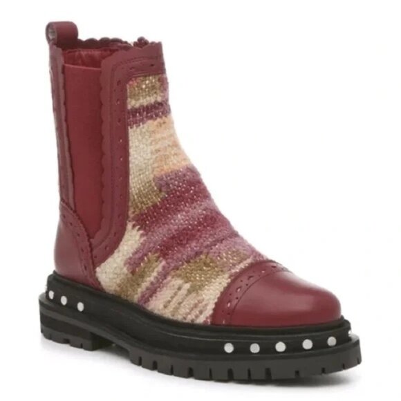 Free People Burgundy and Multicolor Knit Ankle Boots - Picture 3 of 11